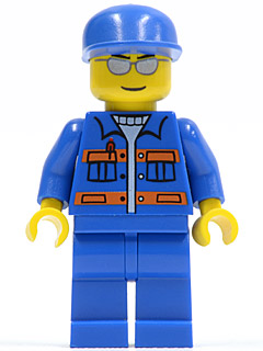 LEGO Blue Jacket with Pockets and Orange Stripes, Blue Legs, Blue Cap, Silver Sunglasses, Eyebrows and Thin Grin (cty0148)