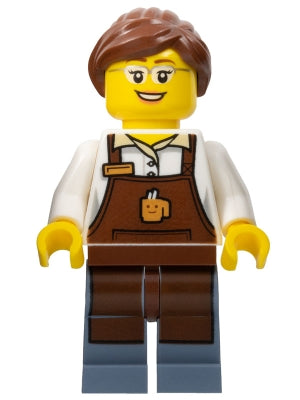 LEGO City Square Barista - Reddish Brown Apron with Cup, Reddish Brown Ponytail and Swept Sideways Fringe, Glasses and Smile (cty0580)