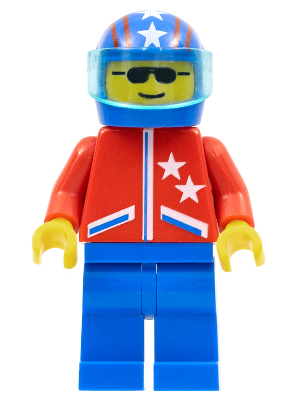 LEGO Jacket 2 Stars Red - Blue Legs, Blue Helmet 4 Stars & Stripes, Trans-Light Blue Visor (jstr005)