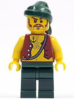 Pirate Vest and Anchor Tattoo, Dark Green Legs, Dark Green Bandana, Brown Moustache (PI095)