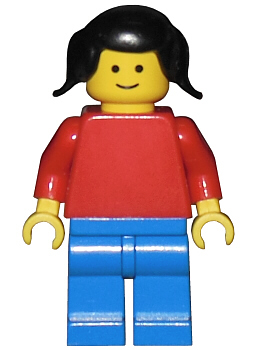 LEGO Plain Red Torso with Red Arms, Blue Legs, Black Pigtails Hair (pln058)