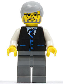 Black Vest with Blue Striped Tie, Dark Bluish Gray Legs, White Arms, Light Bluish Gray Male Hair, Glasses (TWN028)