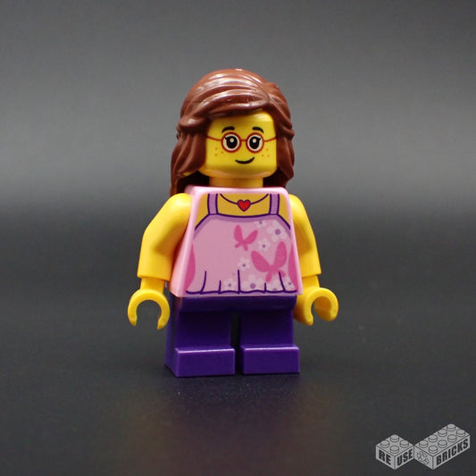 LEGO Child - Girl, Bright Pink Top, Dark Purple Legs, Reddish Brown Hair, Glasses, Freckles (cty0767)