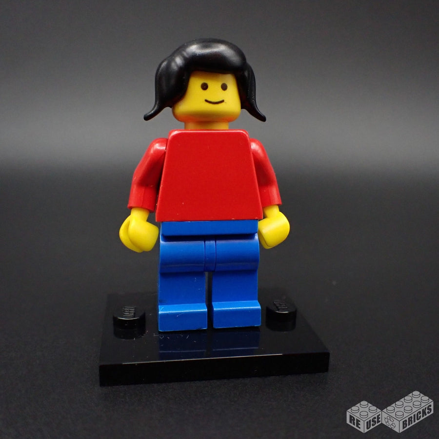 LEGO Plain Red Torso with Red Arms, Blue Legs, Black Pigtails Hair (pln058)