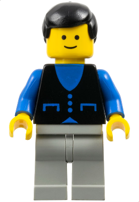 but003 Shirt with 3 Buttons - Blue, Light Gray Legs, Black Male Hair