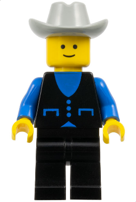 but023 Shirt with 3 Buttons - Blue, Black Legs, Light Gray Cowboy Hat