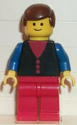 but030 Shirt with 3 Buttons - Red, Blue Arms, Red Legs, Brown Male Hair