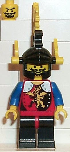 cas018 Dragon Knights - Knight 2, Black Legs with Red Hips, Black Dragon Helmet, Yellow Plumes