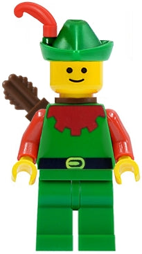 cas137a Forestman - Red, Green Hat, Red Feather, Quiver