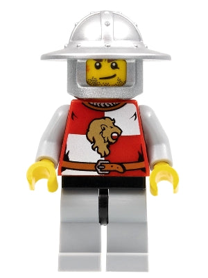 cas513 Kingdoms - Lion Knight Quarters, Helmet with Broad Brim, Crooked Smile and Scar (Chess Pawn)