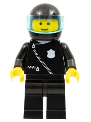 Police - Zipper with Badge, Black Legs, Black Helmet, Trans-Light Blue Visor