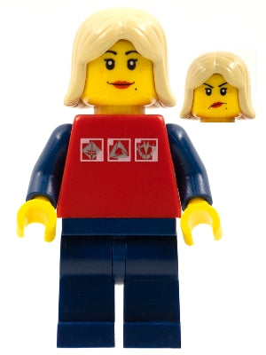 [CTY0119] Red Shirt with 3 Silver Logos, Dark Blue Arms, Dark Blue Legs, Tan Female Hair