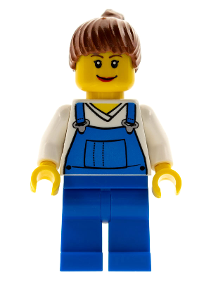 cty0171 Farm Hand, Female, Overalls Blue over V-Neck Shirt