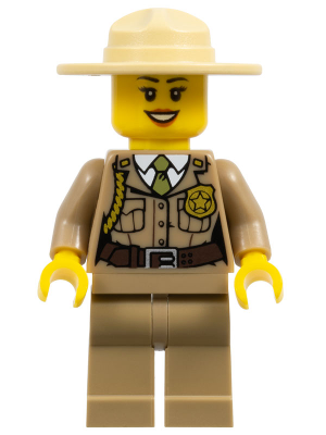 cty0263 Forest Police - Dark Tan Jacket with Pockets, Gold Badge and Braid, Olive Green Tie, Dark Tan Legs, Campaign Hat