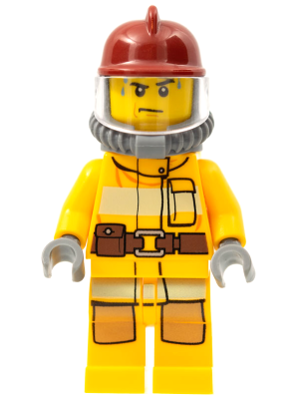 cty0301 Fire - Bright Light Orange Fire Suit with Utility Belt, Dark Red Fire Helmet, Yellow Air Tanks, Sweat Drops