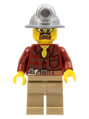 [CTY0334] Flannel Shirt with Pocket and Belt, Dark Tan Legs, Mining Helmet, Safety Goggles