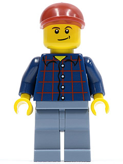 cty0431 Plaid Button Shirt, Sand Blue Legs, Dark Red Short Bill Cap, Lopsided Smile with Dimple