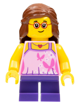 LEGO Child - Girl, Bright Pink Top, Dark Purple Legs, Reddish Brown Hair, Glasses, Freckles (cty0767)