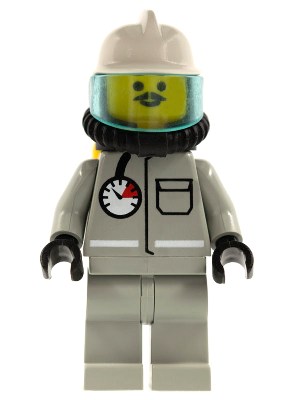firec027 Fire - Air Gauge and Pocket, Light Gray Legs, White Fire Helmet, Breathing Hose, Yellow Air Tanks