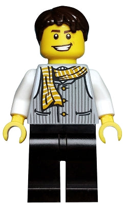 [FUS001] Striped Vest with Yellow Striped Scarf, Black Legs, Dark Brown Tousled Hair