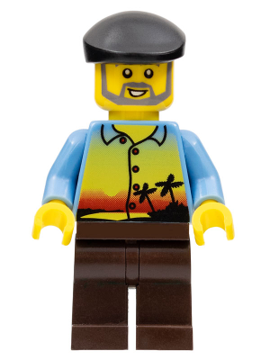 gen063 Sunset and Palm Trees - Dark Brown Legs, Black Beret