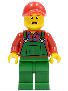LEGO Overalls Farmer Green, Red Cap with Hole, Open Grin (hol028)
