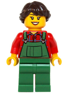 hol038 Overalls Farmer Green, Dark Brown French Braided Female Hair