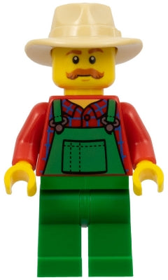 [HOL100] Farmer - Green Overalls over Red Plaid Shirt, Green Legs, Tan Fedora, Moustache
