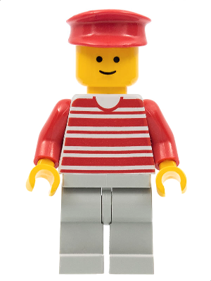 hor018 Horizontal Lines Red - Red Arms - Light Gray Legs, Red Hat
