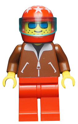 jbr007 Jacket Brown - Red Legs, Red Helmet 7 White Stars, Trans-Light Blue Visor, Blue Sunglasses