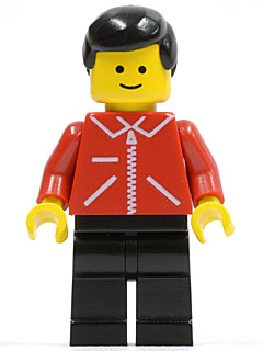 jred009 Jacket Red with Zipper - Red Arms - Black Legs, Black Male Hair