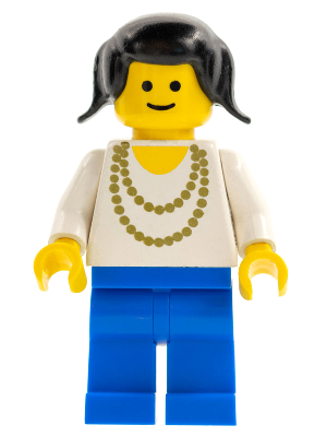 ncklc009 Necklace Gold - Blue Legs, Black Pigtails Hair