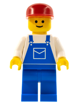ovr003 Overalls Blue with Pocket, Blue Legs, Red Cap