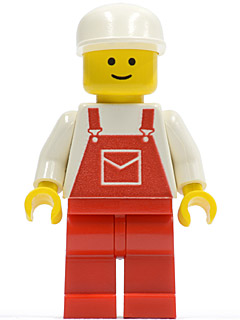ovr006 Overalls Red with Pocket, Red Legs, White Cap