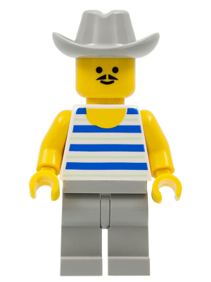 par028 Horizontal Blue and Light Green Stripes, Light Gray Legs, Light Gray Cowboy Hat