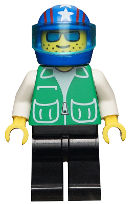 pck005 Jacket Green with 2 Large Pockets - Black Legs, Blue Helmet 4 Stars & Stripes, Trans-Light Blue Visor