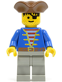 pi008 Pirate Blue Jacket, Light Gray Legs, Brown Pirate Triangle Hat