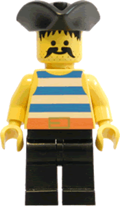 [PI017] Pirate Blue / White Stripes Shirt, Black Legs, Black Pirate Triangle Hat