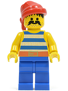 pi021 Pirate Blue / White Stripes Shirt, Blue Legs, Red Bandana, Belt with Gold Buckle