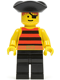 pi025 Pirate Red / Black Stripes Shirt, Black Legs, Black Pirate Triangle Hat