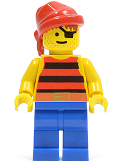 pi032 Pirate Red / Black Stripes Shirt, Blue Legs, Red Bandana