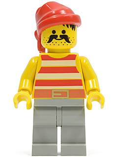 LEGO Pirate Red / White Stripes Shirt, Light Gray Legs, Red Bandana (pi044)