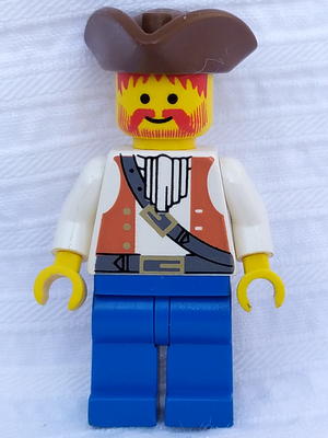 pi054 Pirate Brown Vest Ascot, Blue Legs, Brown Pirate Triangle Hat