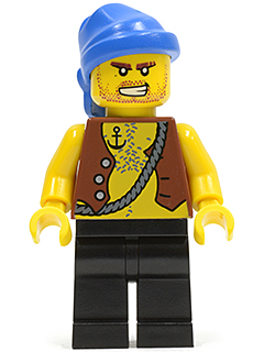 pi128 Pirate Vest and Anchor Tattoo, Black Legs, Blue Bandana