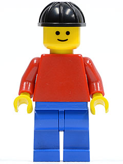 pln042 Plain Red Torso with Red Arms, Blue Legs, Black Construction Helme