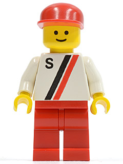 s002 'S' - White with Red / Black Stripe, Red Legs, Red Cap