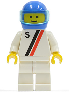 s012 'S' - White with Red / Black Stripe, White Legs, Blue Helmet