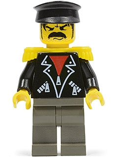 [TIM001] Time Twisters - Black Leather Jacket with Zippered Pockets over Red Shirt, Yellow Epaulettes (Tony Twister / Baron Blomberg)