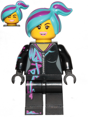 [TLM201] Lucy Wyldstyle with Magenta Lined Hoodie, Medium Azure and Magenta Hair, Smile / Cheerful