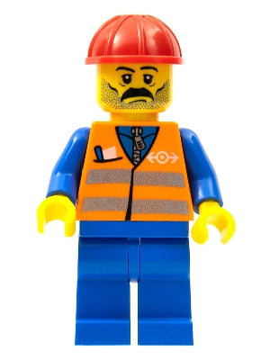 trn001 Orange Vest with Safety Stripes - Blue Legs, Moustache, Red Construction Helmet
